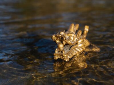 drage monster som bronze-statue i vand